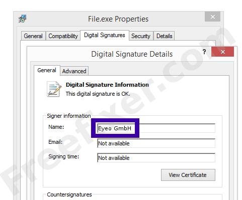 Screenshot of the Eyeo GmbH certificate